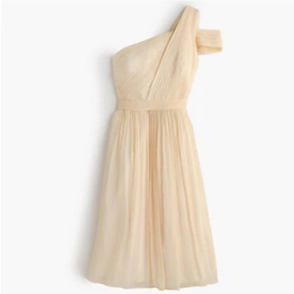 J. Crew Cream Asymmetrical Ruched Cara Dress - Picture 1 of 8